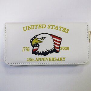 Women's White Patriotic Eagle 250th Anniversary Zippered Long Wallet 1776-2026